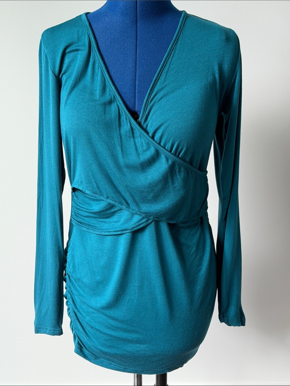 Teal Long-Sleeve Maternity/Breastfeeding Wrap-Front Women's Top